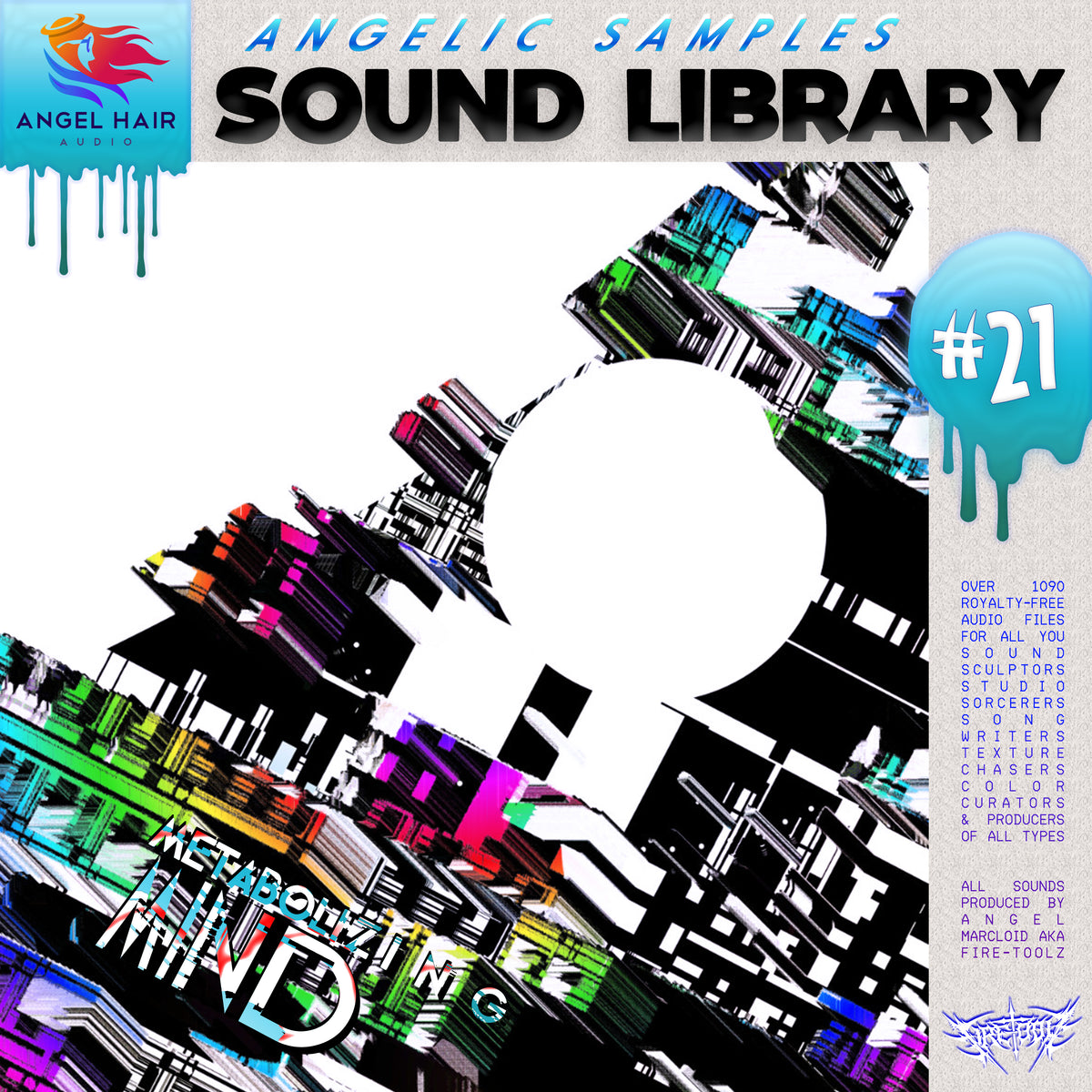 Cover of Angelic Samples Sound Library #21, called Metabolizing Mind, with colorful geometric abstract design and text.