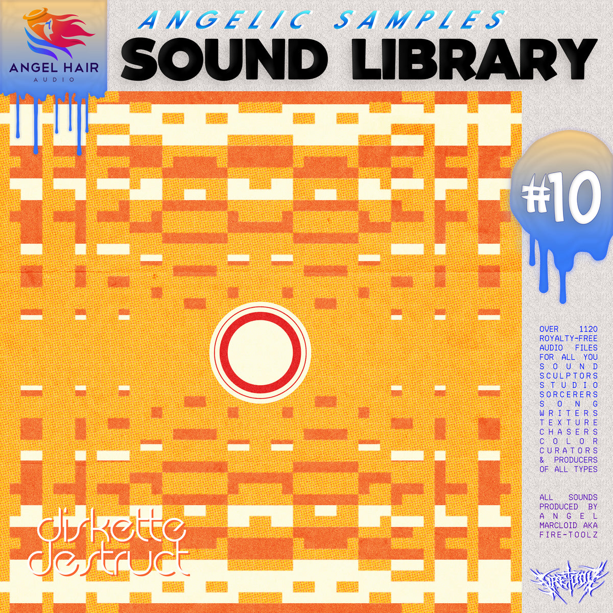 Cover of Angelic Samples Sound Library sample pack #10 with geometric pattern and text that says Diskette Destruct