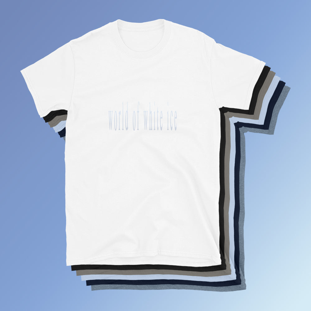 World of White Ice t-shirt mockups in a stack