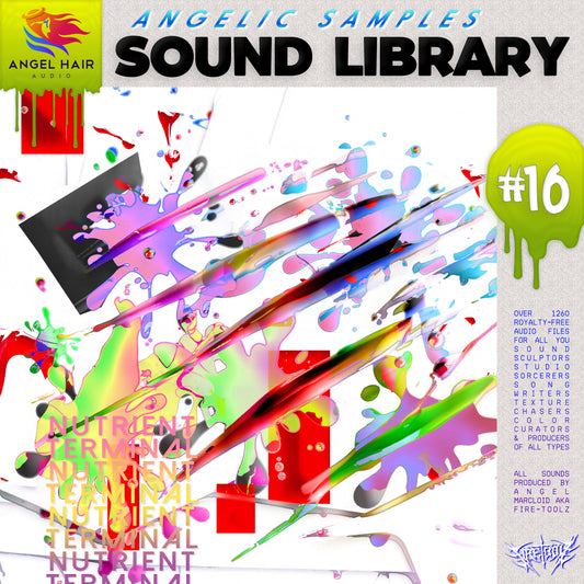 Cover of Angelic Samples Sound Library  sample pack #16 with colorful abstract design and text that says Nutrient Terminal