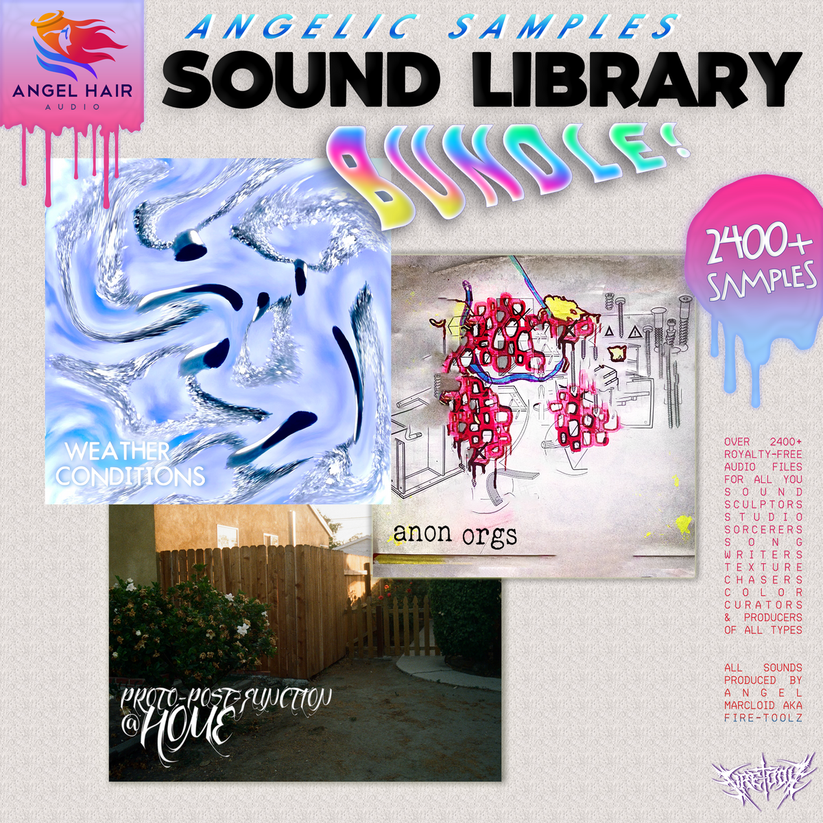 Promotional graphic for Angelic Samples Sound Library Bundle with abstract art and text.