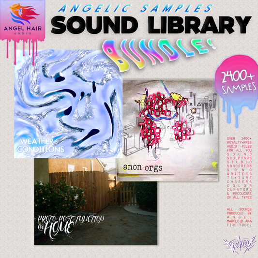 Promotional graphic for Angelic Samples Sound Library Bundle with abstract art and text.