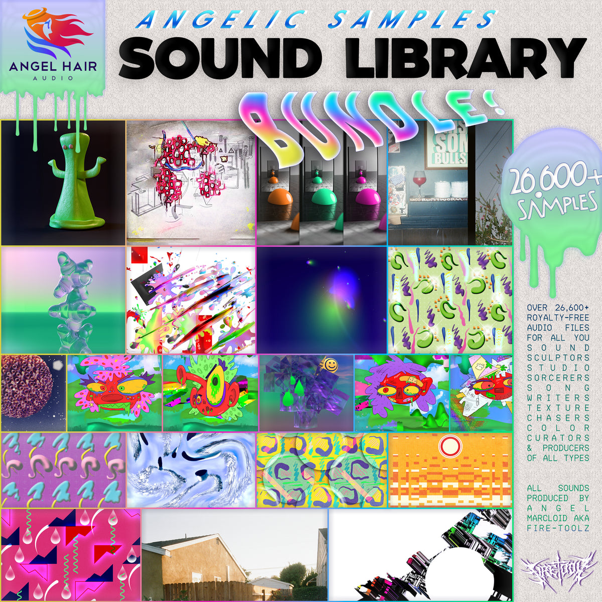 Promotional image for 21 Angelic Samples sample packs with colorful graphics and text.