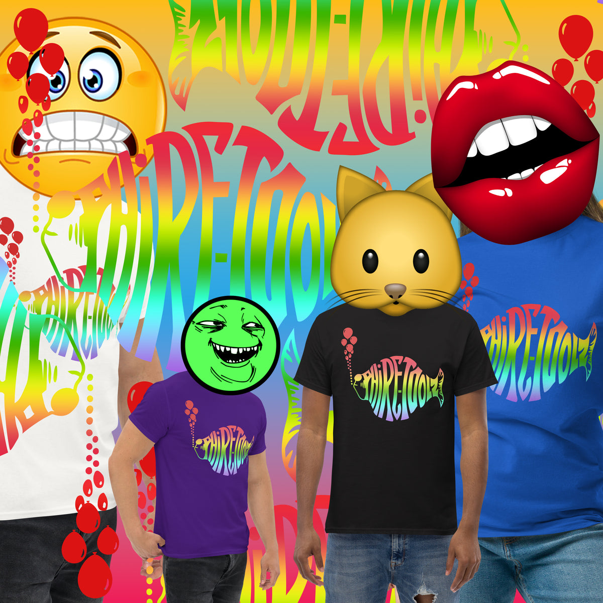 Strange characters modeling Phire-Toolz shirts.