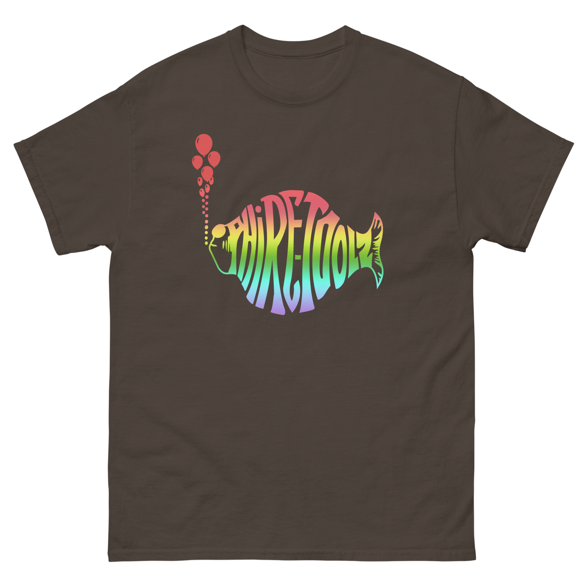 Dark Chocolate-coior shirt with rainbow gradient logo