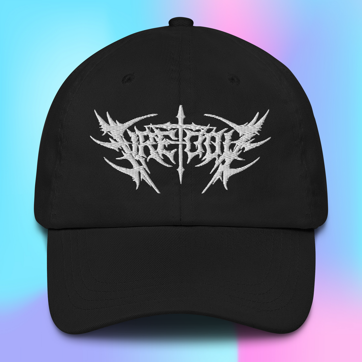 Black dad hat with white embroidered llogo