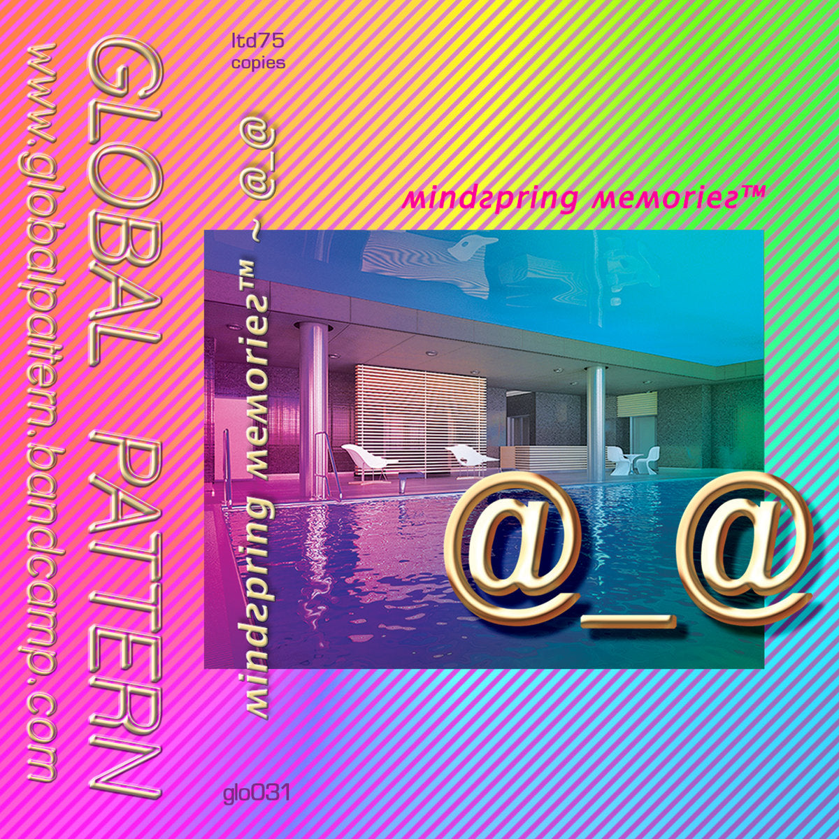 Album cover with pool scene, text, and decorative elements on a colorful background