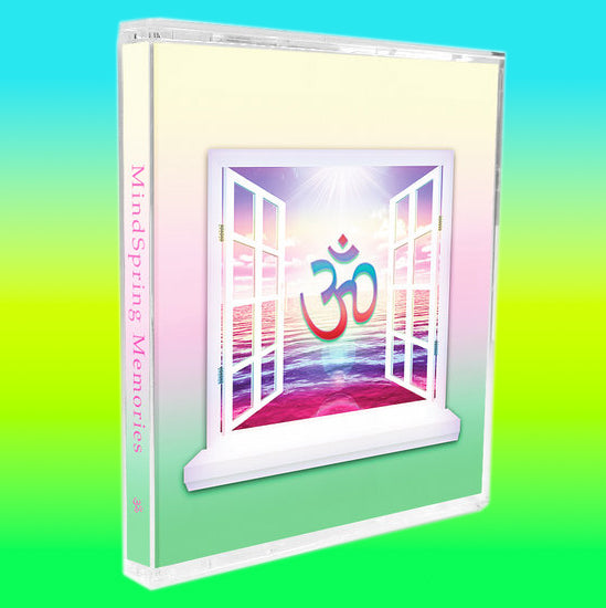 MindSpring Memories minidisc against a green and yellow gradient background.