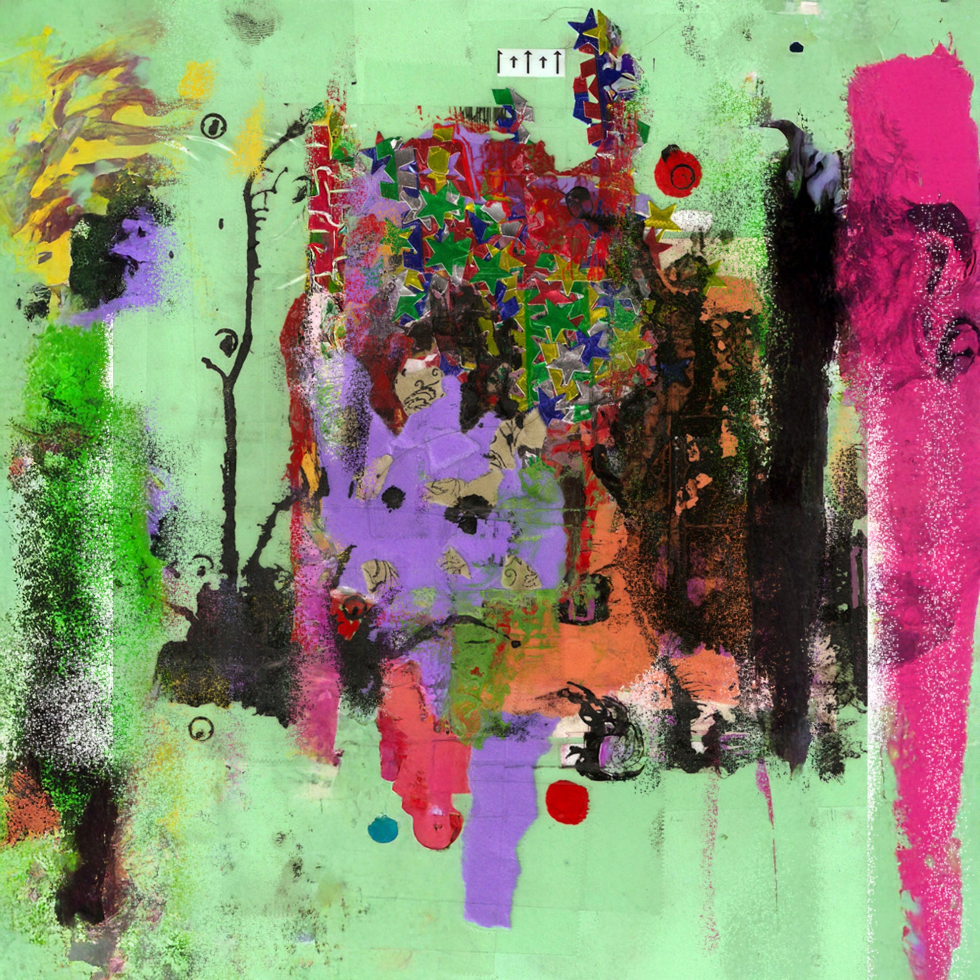 Abstract artwork with vibrant colors on a green background for the CD face of World Of White Ice - Switching The Bears CD